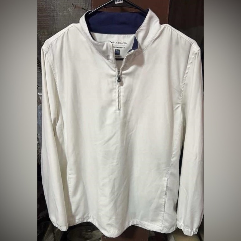 Pebble Beach Performance 1/4 Zip Pullover Men’s L Ivory Off White Long Sleeve